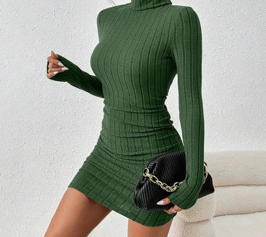 Turtleneck Slim Fit Knitted Elegant Dress - Fashinoria