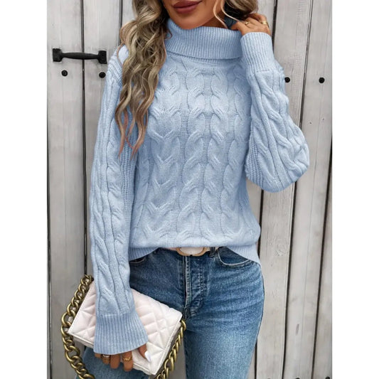 Women's Cable - knit Turtleneck Sweater - Fashinoria